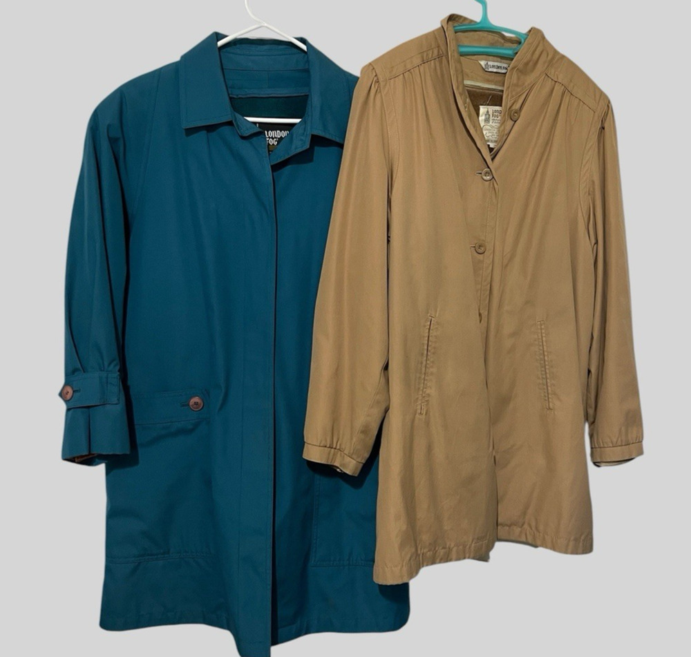 London Fog Vtg lot of 2 Women’s 14 Teal Tan Removable Fleece Liner Coat Jacket